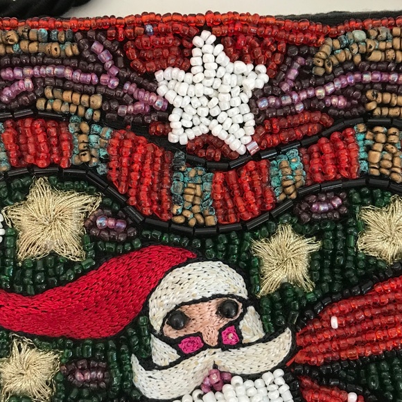 Beaded Crossbody Bag Mini Bag Beaded Stars Christmas Santa Embellished Bag - Picture 4 of 16